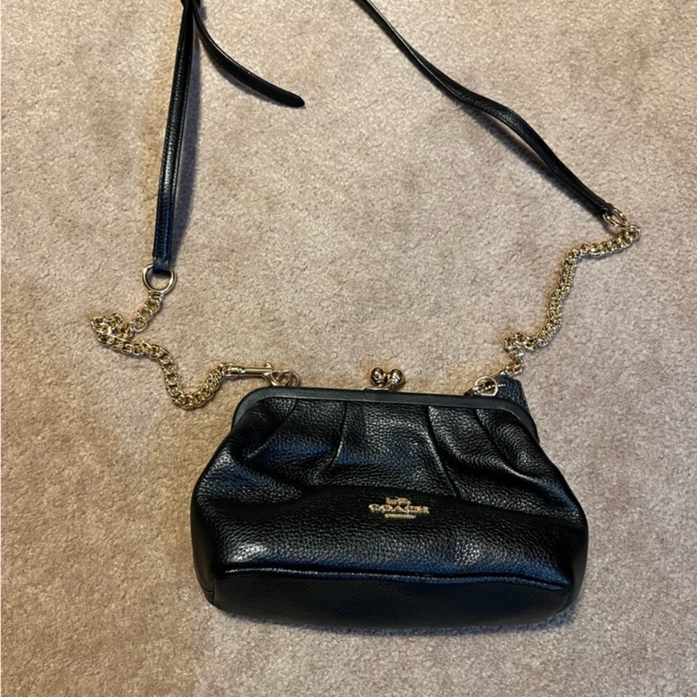 Coach Nora Kisslock Black Leather Crossbody Bag